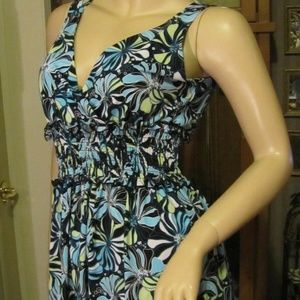 Susan Lawrence Black, Blue & Green Floral Top S